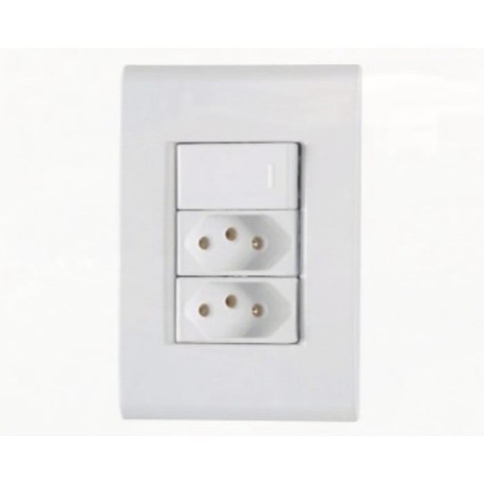 Interruptor 1 tecla simples + 2 tomadas 2P+T 10A Liz modular c/ placa branca Tramontina