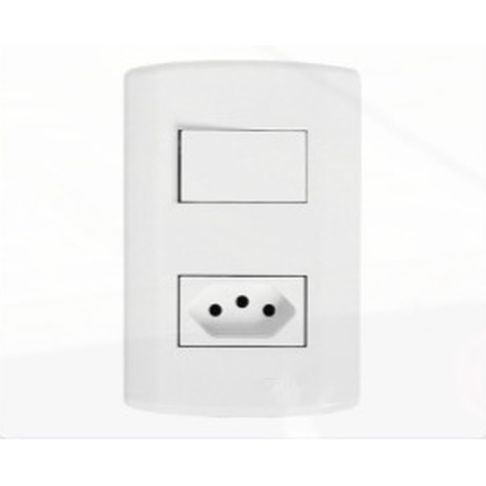 Interruptor 1 tecla paralela + tomada 2P+T 10A Pluzi modular c/ placa branca Pluzie