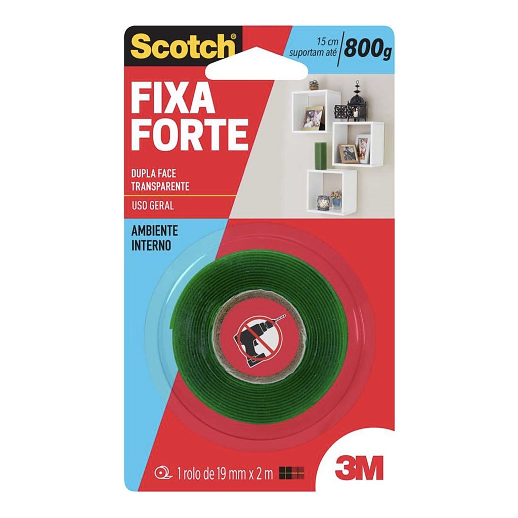 Fita dupla face Fixa Forte transparente 19 mm x 2 m 3M Scotch