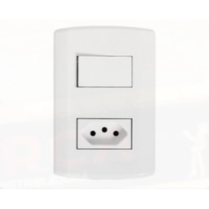 Interruptor 1 tecla simples + tomada 2P+T 10A Pluzi modular c/ placa branca Pluzie