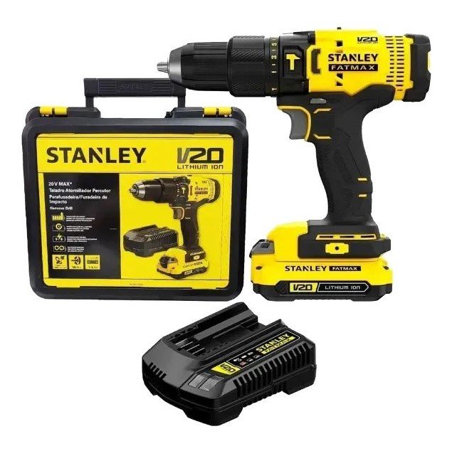 Parafusadeira de Impacto 20V SCD711D1K 1/2'' +01 Bateria 2ah +Carregador e Maleta -Stanley