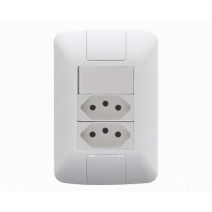 Interruptor 1 tecla simples + 2 tomadas 2P+T 10A Aria c/ placa branca Tramontina
