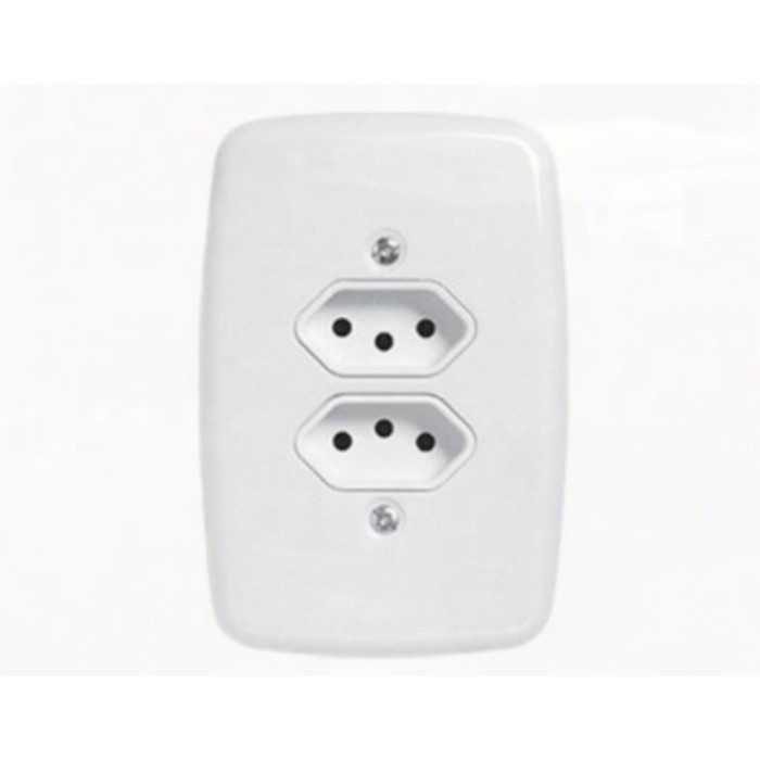 Tomada dupla embutir 2P+T 10A Ideale c/ placa branca Pluzie