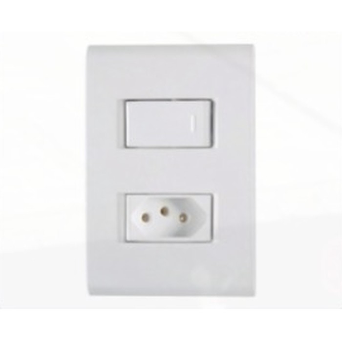 Interruptor 1 tecla simples + tomada 2P+T 10A Liz modular c/ placa branca Tramontina