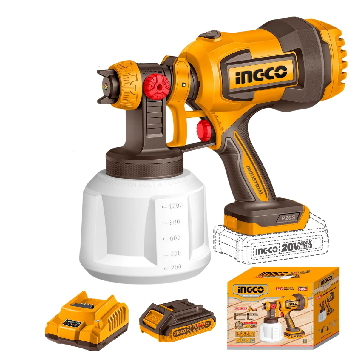 Ingco pistola de pintura 1L 20V CSGLI20042