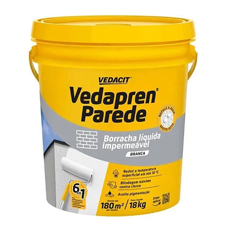 Borracha líquida impermeável Vedapren Parede branca 18 kg Vedacit