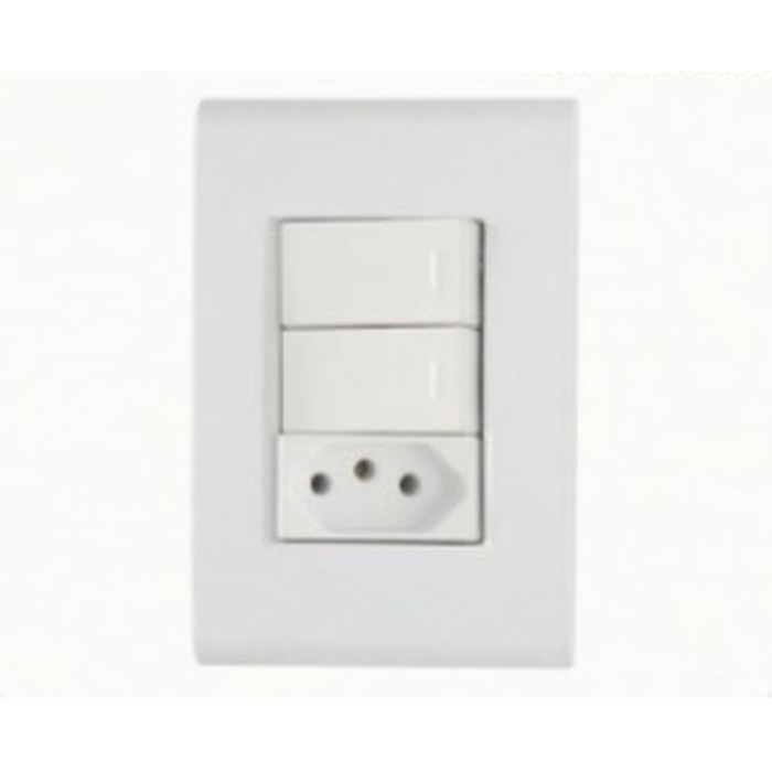 Interruptor 2 teclas simples + tomada 2P+T 10A Liz modular c/ placa branca Tramontina