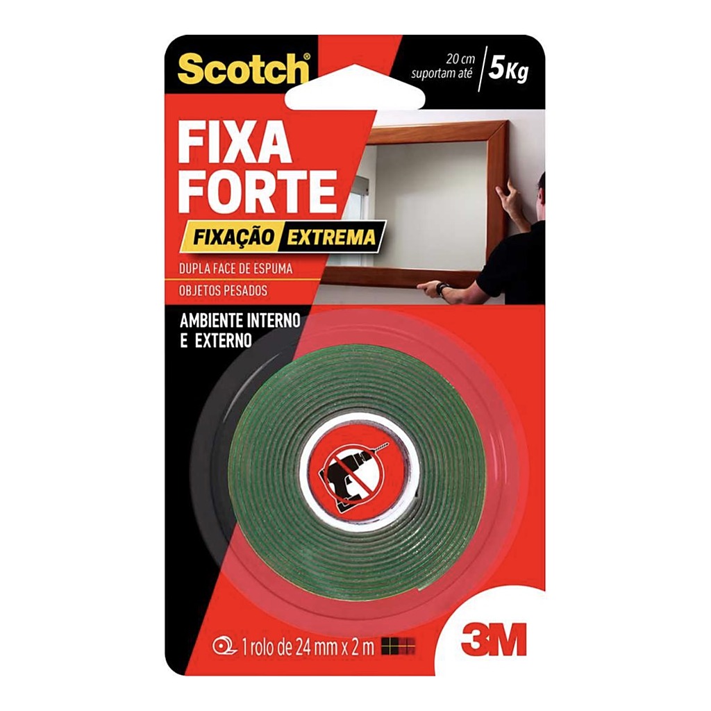 Fita dupla face Fixa Forte Extreme espuma 24 mm x 2 m 3M Scotch