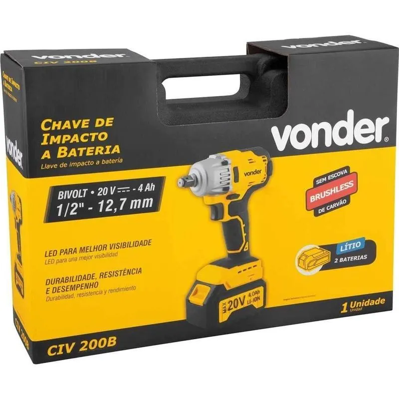 Chave De Impacto, Bateria 20 V, Encaixe De 1/2 C/ 2 baterias