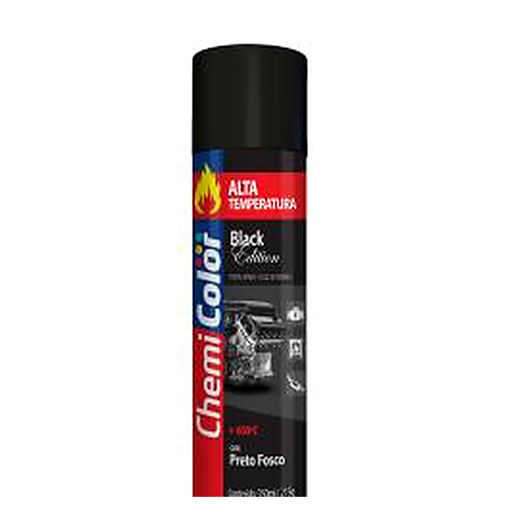 Tinta spray alta temperatura 600 °C preto fosco 350 ml Chemicolor