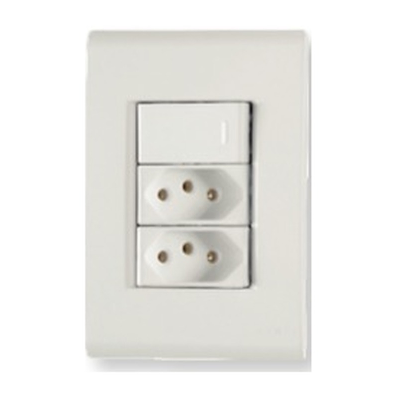Interruptor 1 tecla simples + 2 tomadas 2P+T 20A Liz c/ placa branca Tramontina