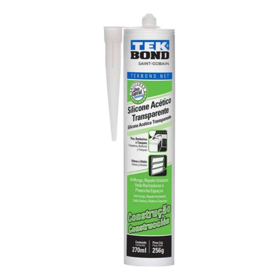 Silicone acético transparente 256 g Tekbond