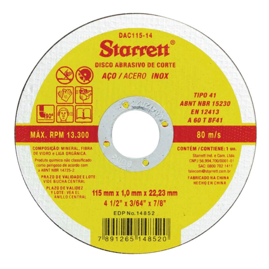 Disco de corte 115 x 1,0 x 22,23 mm DAC115-14 Starrett