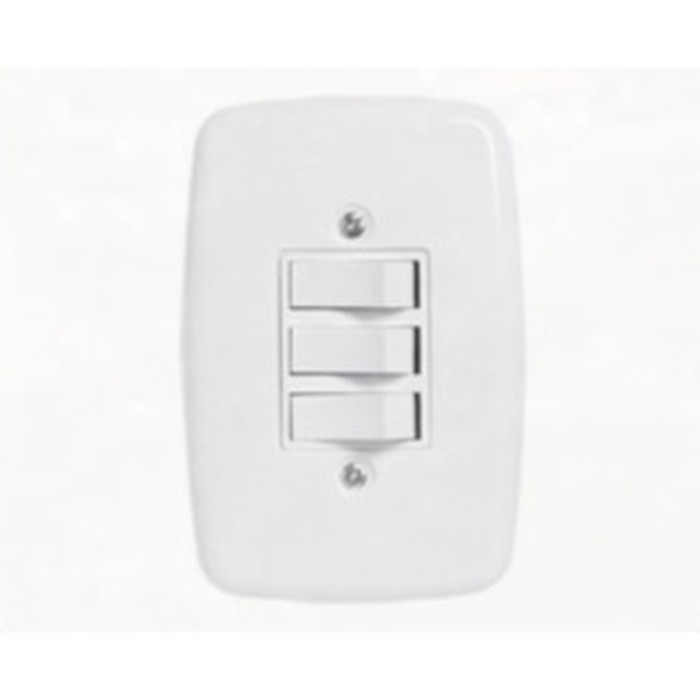 Interruptor 3 teclas simples 10A c/ placa Ideale embutir branca Pluzie
