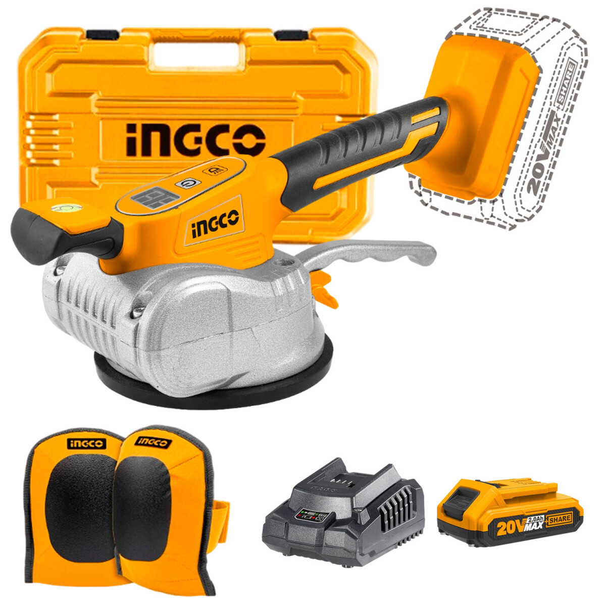 Máquina De Assentar Piso C/ Ventosa 20v A Bateria P20s Ingco Laranja