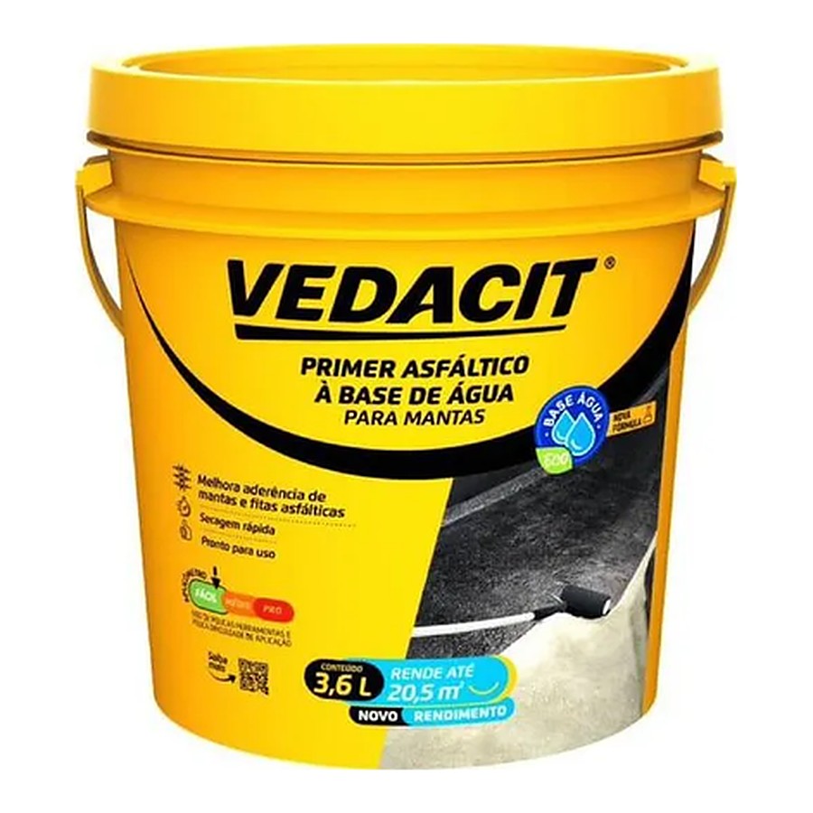 Primer asfáltico à base de água p/ mantas 3,6 L Vedacit