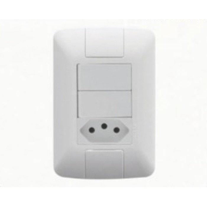 Interruptor 2 teclas simples + tomada 2P+T 10A Aria c/ placa branca Tramontina