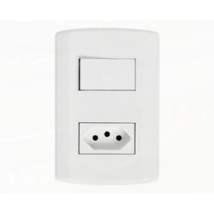 Interruptor 1 tecla simples + tomada 2P+T 20A Pluzi modular c/ placa branca Pluzie