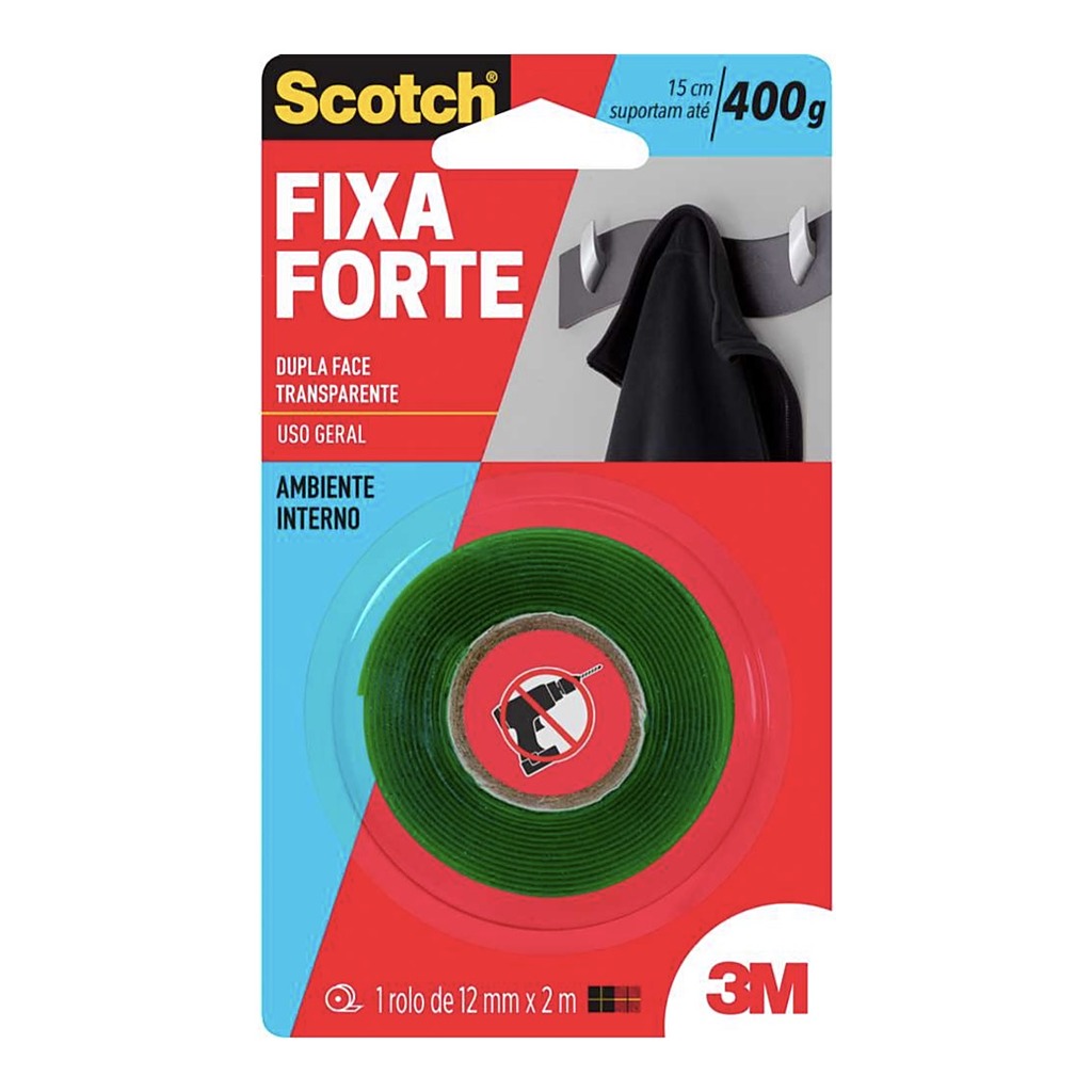 Fita dupla face Fixa Forte transparente 12 mm x 2 m 3M Scotch
